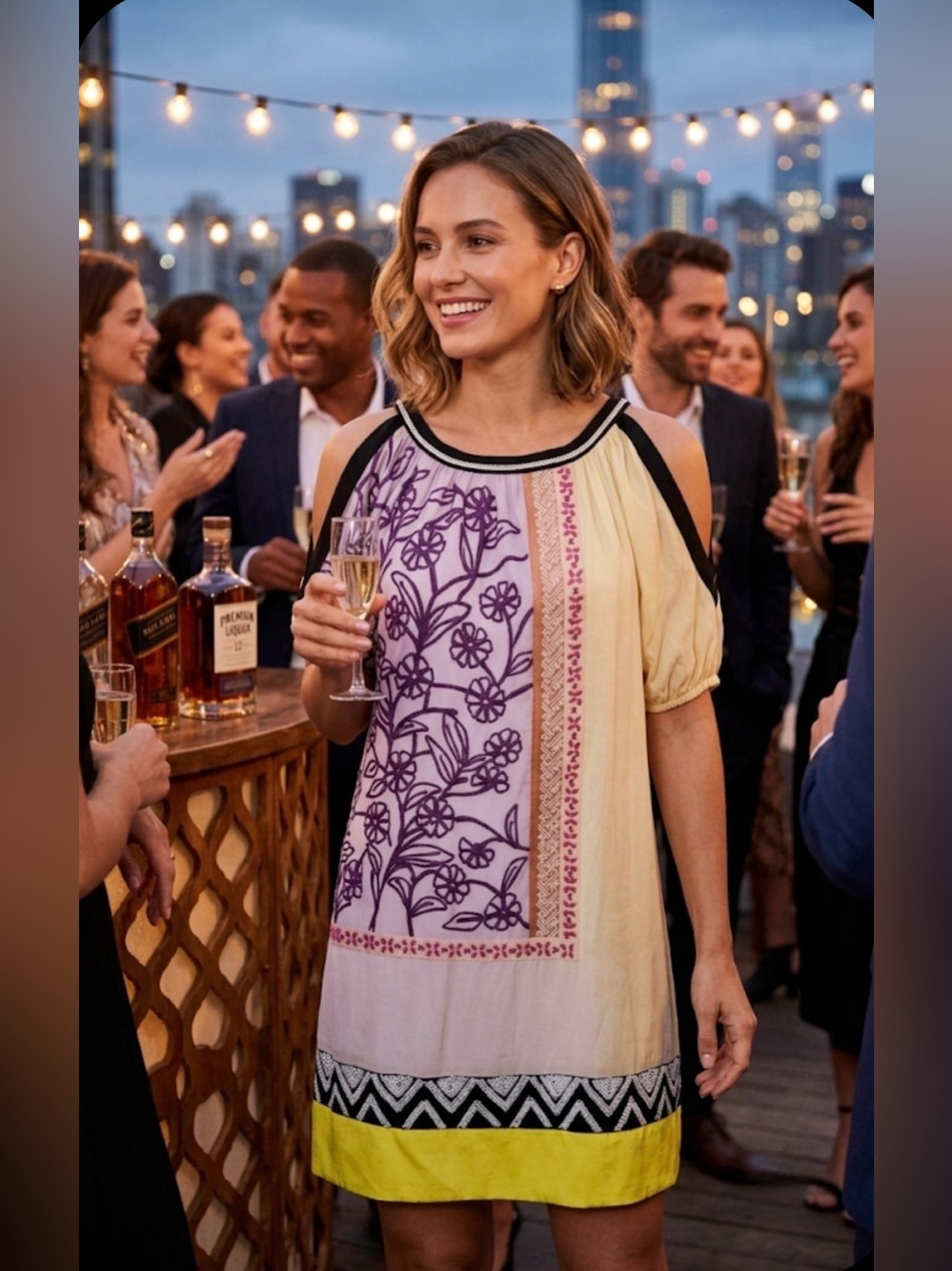 Anthropologie Leifnotes Silk beaded embroidered Cold-Shoulder Floral Dress 6